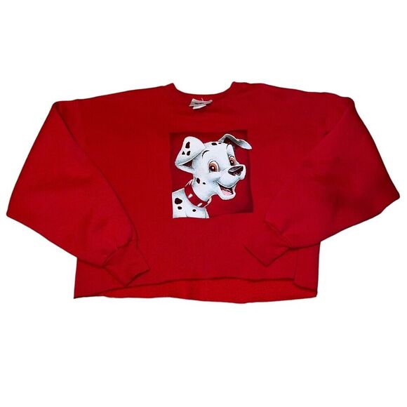Vtg Disney 101 Dalmations Cropped Sweatshirt Size Large Red Graphic Print - Picture 1 of 7